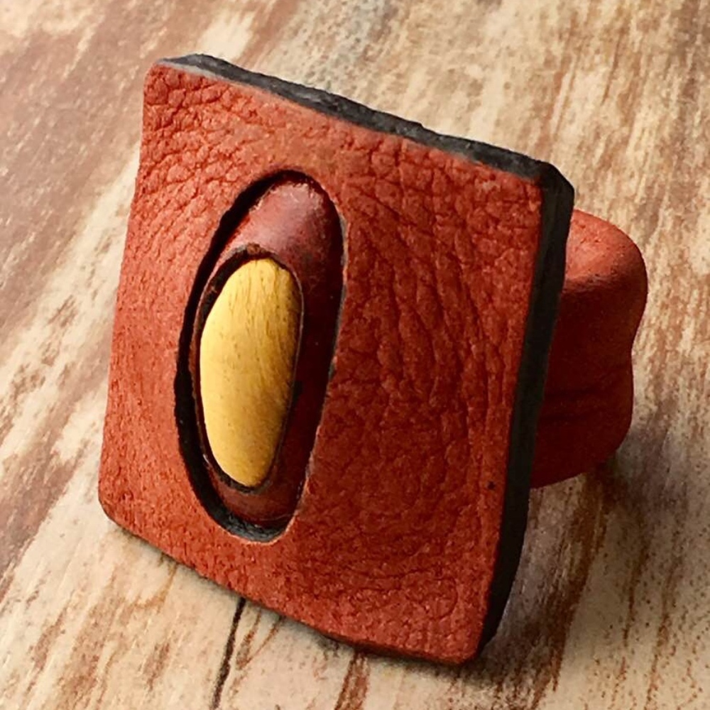 Rust, Red & Yellow leather ring